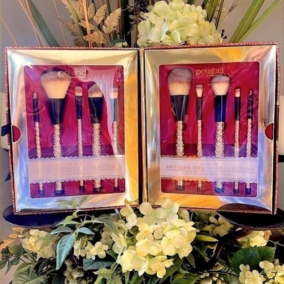 Brand New Polish'd 10-Piece Artisan Makeup Brush Collection Face & Eye Metallic - Picture 1 of 11